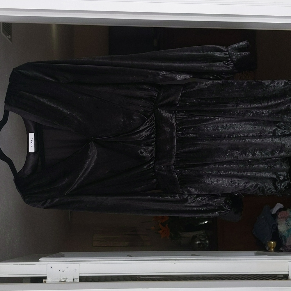 FRAME Black velvet sparkle long sleeve dress - Picture 2 of 4